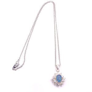 Minimalist Silver Chain Cool Blue Sparkle CZ Halo Pendant Necklace